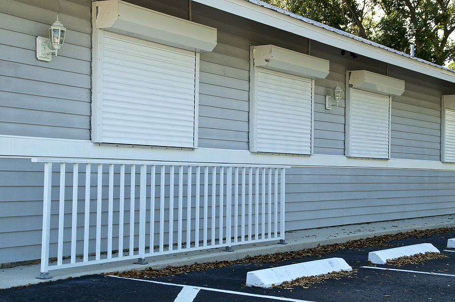 hurricane shutters covering windows